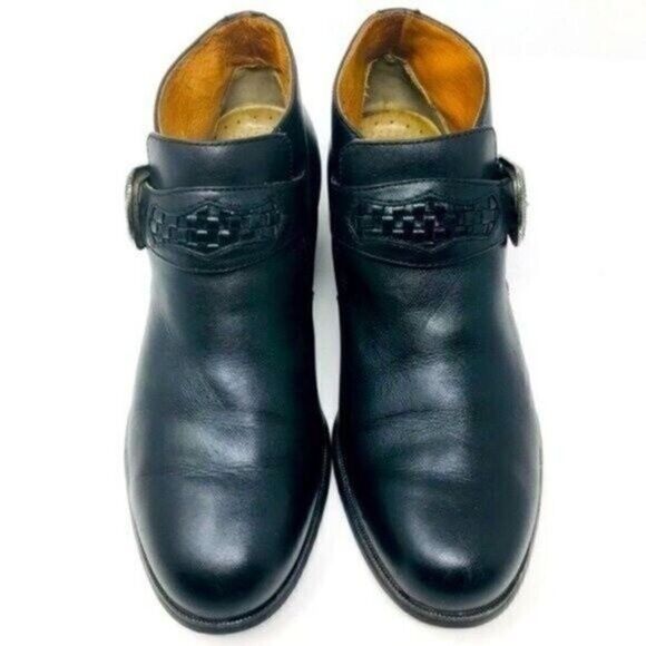 Ariat Black leather ankle boots US 6.5B BoxP buckle weaved leather western - Picture 3 of 6